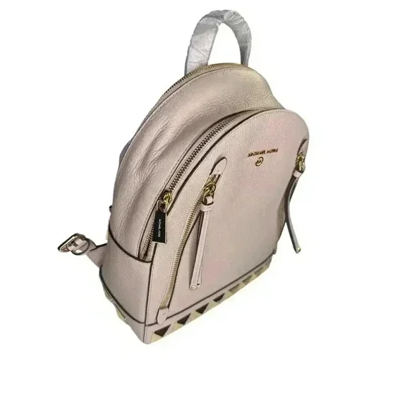NWT Michael Kors Brooklyn Medium Studded Pebbled Leather Soft Pink Backpack - Picture 7 of 12